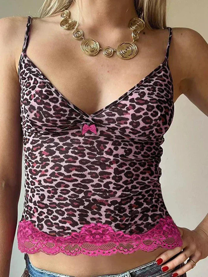 CAMISOLE PINK VINTAGE LEOPARD PRINT LACE