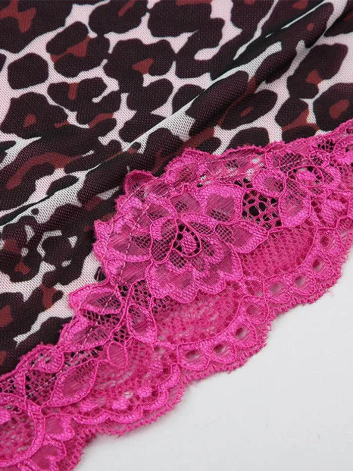 CAMISOLE PINK VINTAGE LEOPARD PRINT LACE