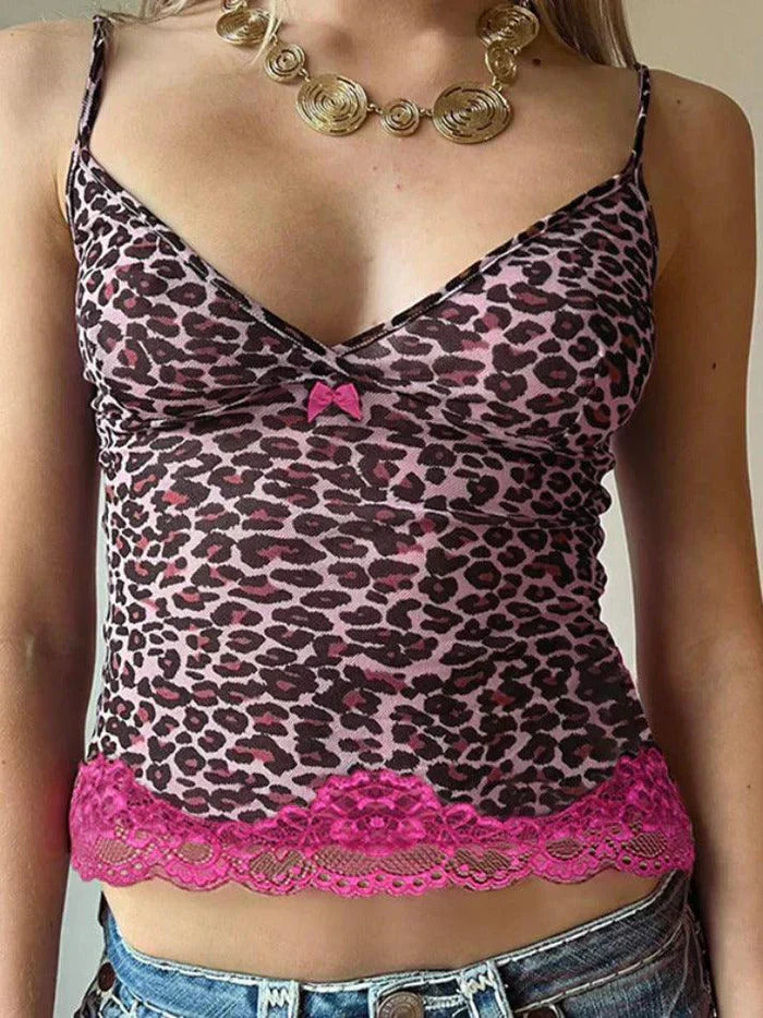 CAMISOLE PINK VINTAGE LEOPARD PRINT LACE