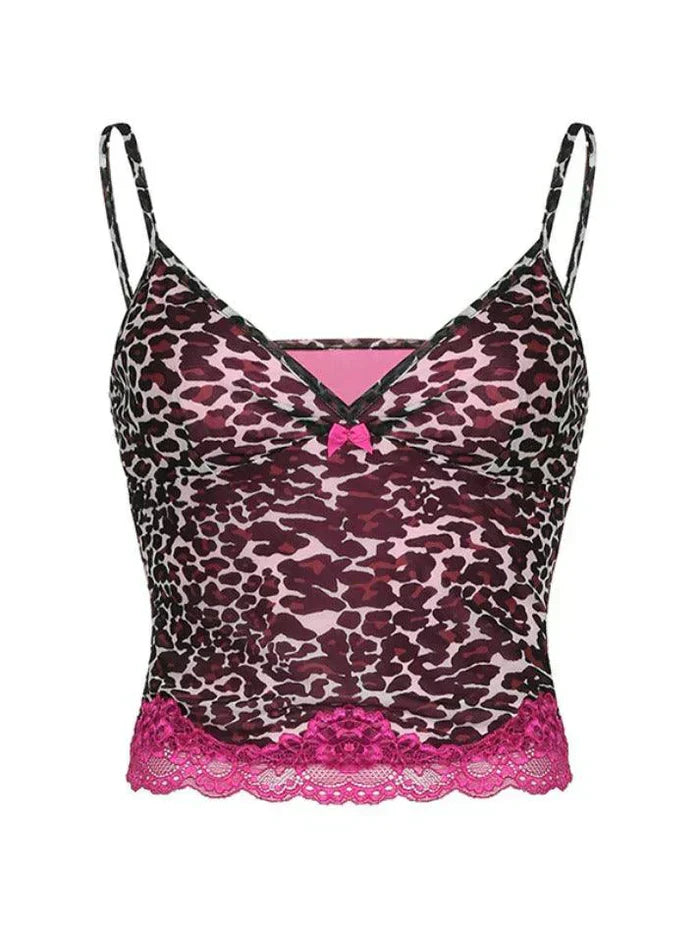 CAMISOLE PINK VINTAGE LEOPARD PRINT LACE