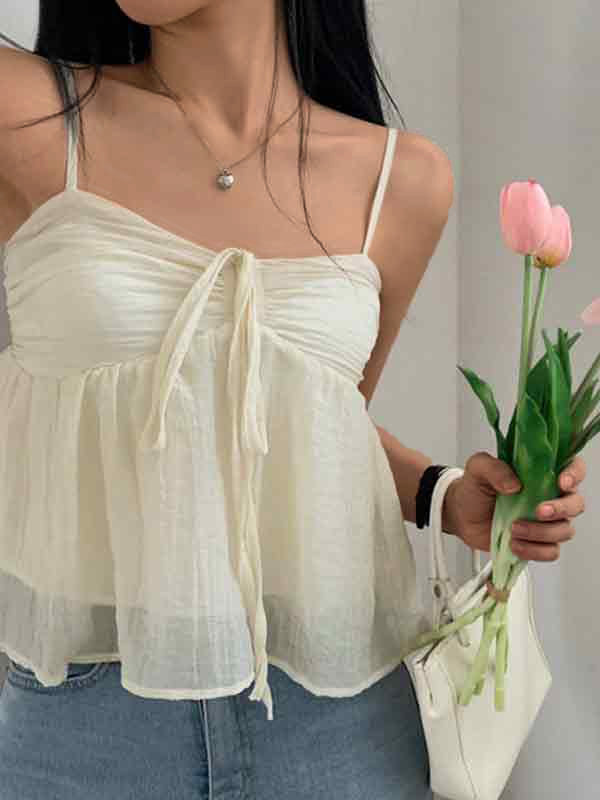 CAMISOLE TIE-FRONT TOP CASUAL VINTAGE LOOSE FIT