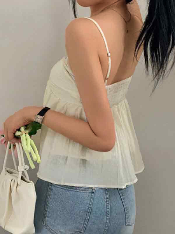 CAMISOLE TIE-FRONT TOP CASUAL VINTAGE LOOSE FIT