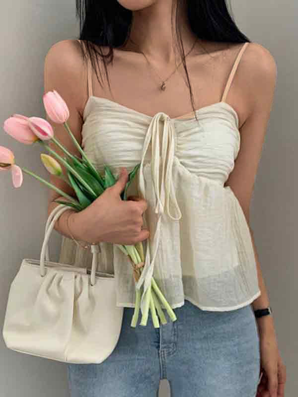 CAMISOLE TIE-FRONT TOP CASUAL VINTAGE LOOSE FIT