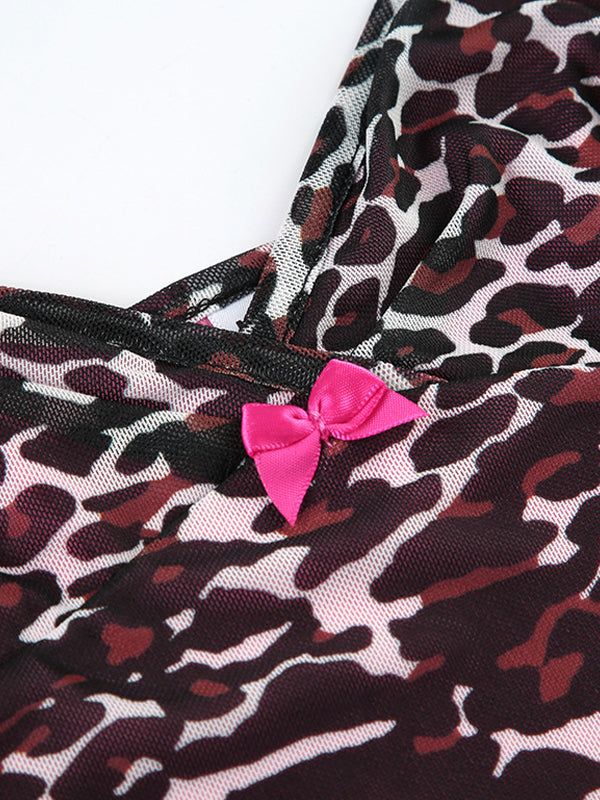 CAMISOLE WITH LACE TRIM IN PINK LEOPARD PRINT Y2K STYLE