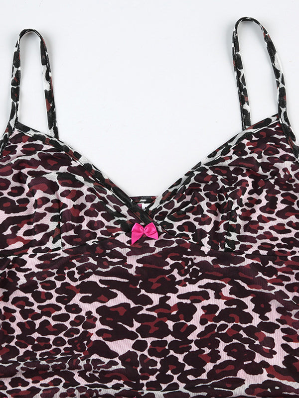 CAMISOLE WITH LACE TRIM IN PINK LEOPARD PRINT Y2K STYLE
