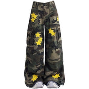 CAMO CARGO PANTS WITH BRIGHT STAR DETAILS