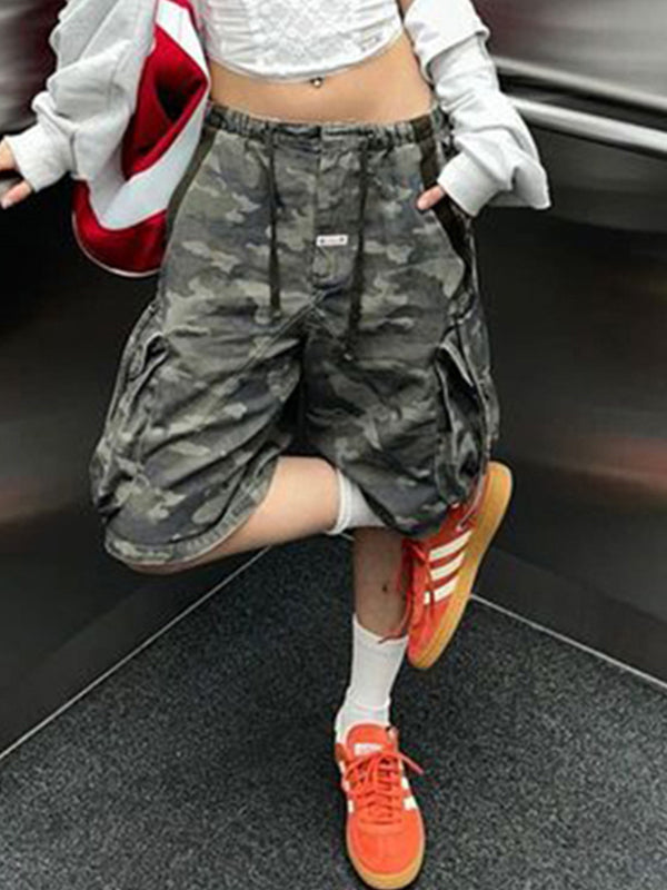 CAMO CARGO SHORTS COTTON BLEND BOYFRIEND FIT