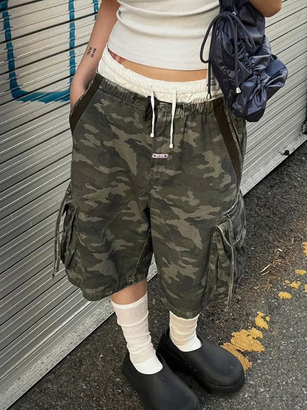 CAMO CARGO SHORTS COTTON BLEND BOYFRIEND FIT