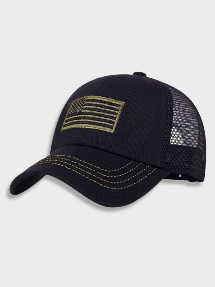 CAMOUFLAGE BASEBALL CAP WITH AMERICAN FLAG PATCH USA TRUCKER CAP