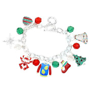 Candy Cane Christmas Tree Jingle Bell Charm Toggle Bracelet