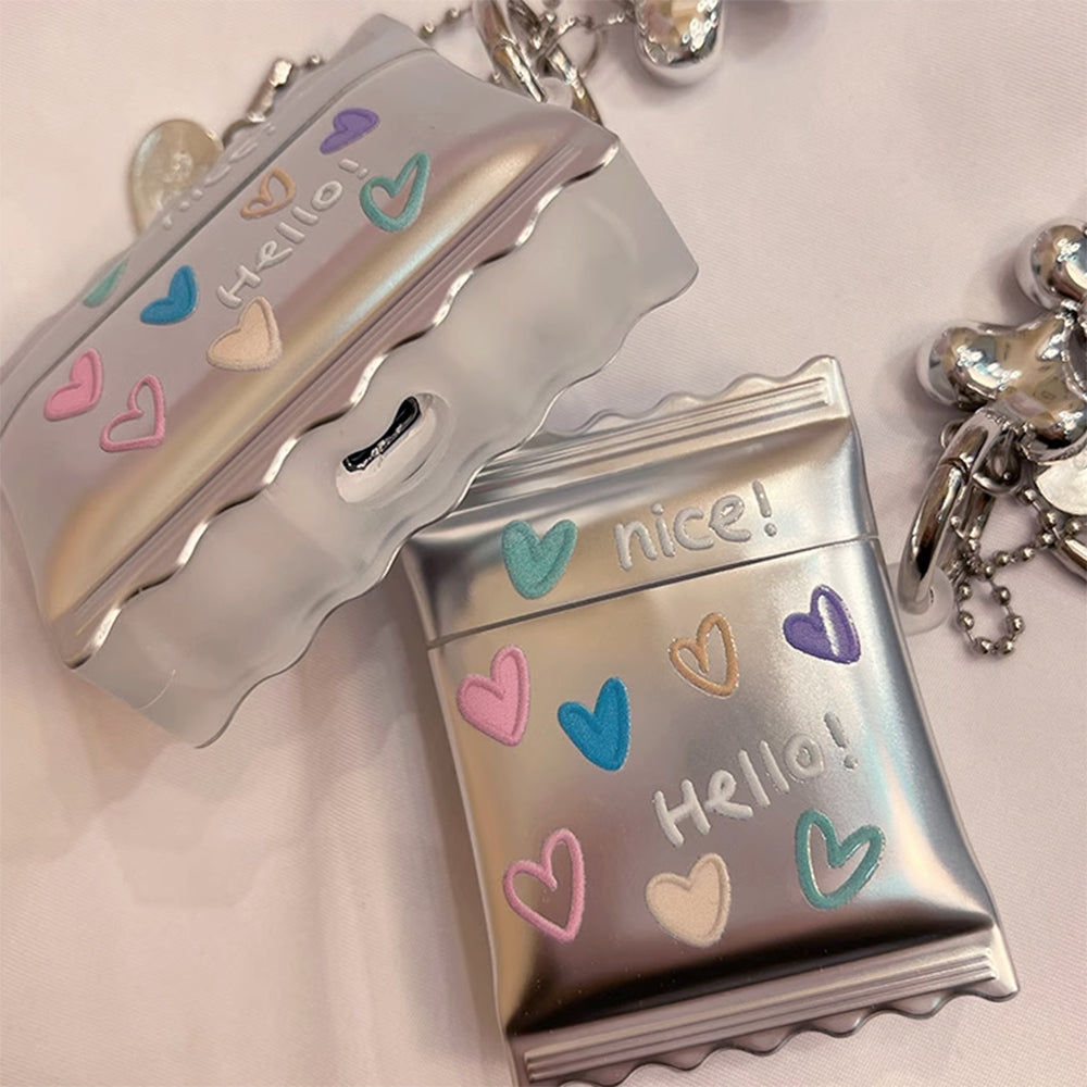 CANDY WRAPPER AIRPODS CASE SILVER HEART KEYCHAIN