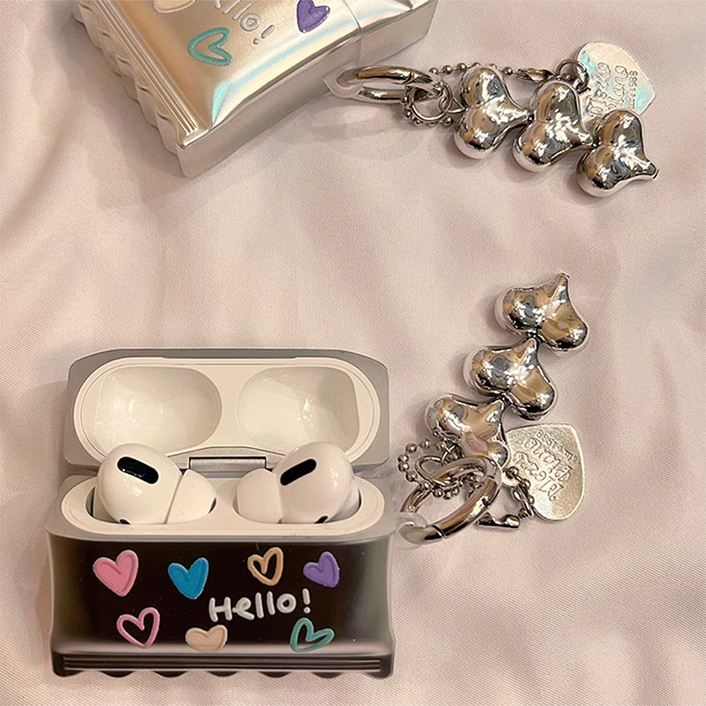 CANDY WRAPPER AIRPODS CASE SILVER HEART KEYCHAIN