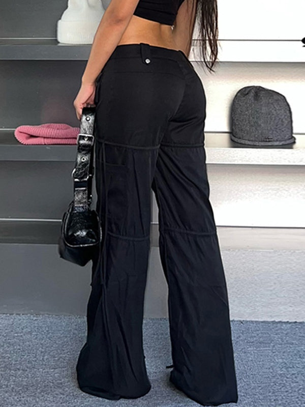 CARGO PANTS WITH TIE DETAILS - VERSATILE LOW WAIST DESIGN
