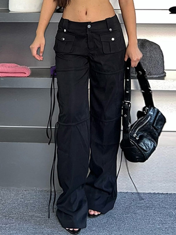 CARGO PANTS WITH TIE DETAILS - VERSATILE LOW WAIST DESIGN