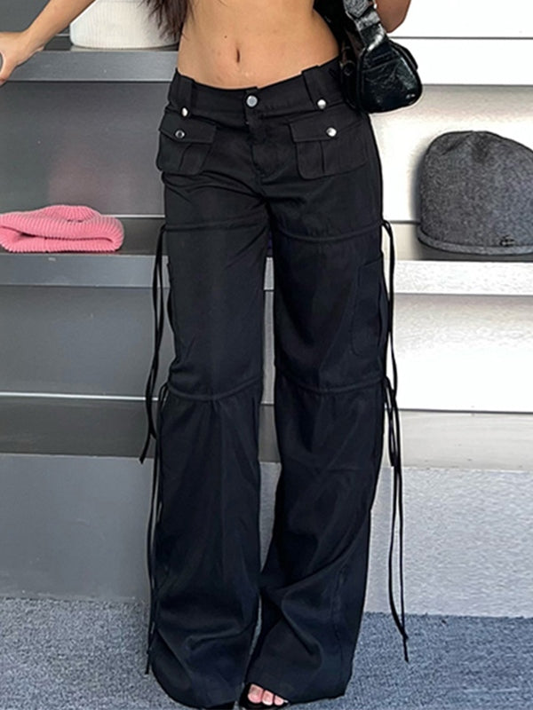 CARGO PANTS WITH TIE DETAILS - VERSATILE LOW WAIST DESIGN