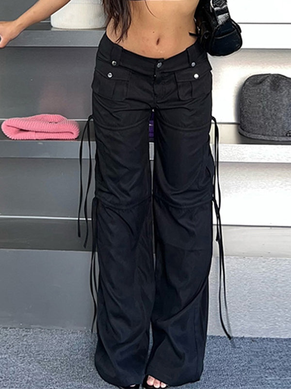 CARGO PANTS WITH TIE DETAILS - VERSATILE LOW WAIST DESIGN