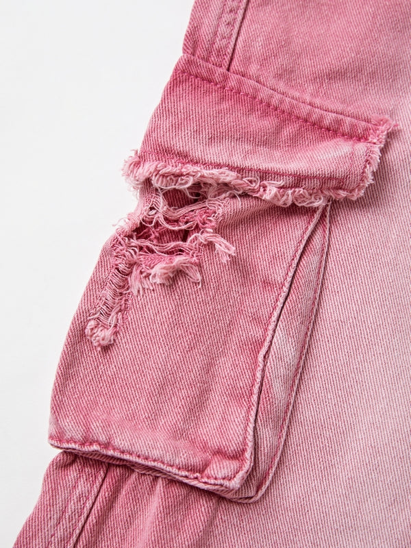 CARGO STYLE PINK DISTRESSED JEANS Y2K COTTON BLEND