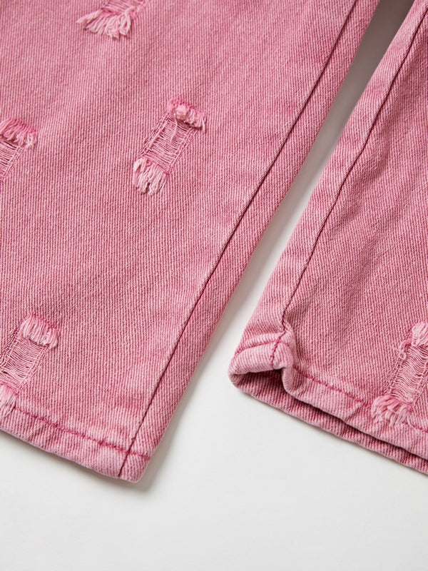 CARGO STYLE PINK DISTRESSED JEANS Y2K COTTON BLEND