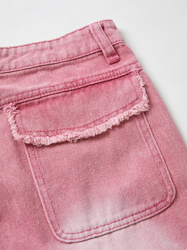 CARGO STYLE PINK DISTRESSED JEANS Y2K COTTON BLEND