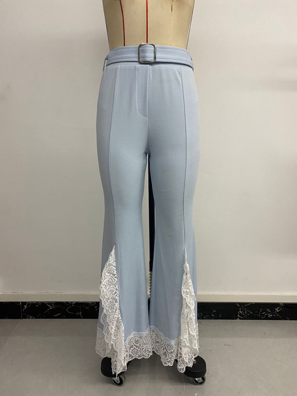 Light blue high waist bell-bottom pants with lace trim from Casual and Elegant collection
