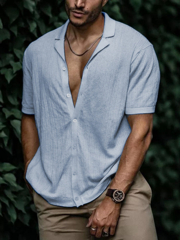 Casual loose knit short sleeve shirt - White / S