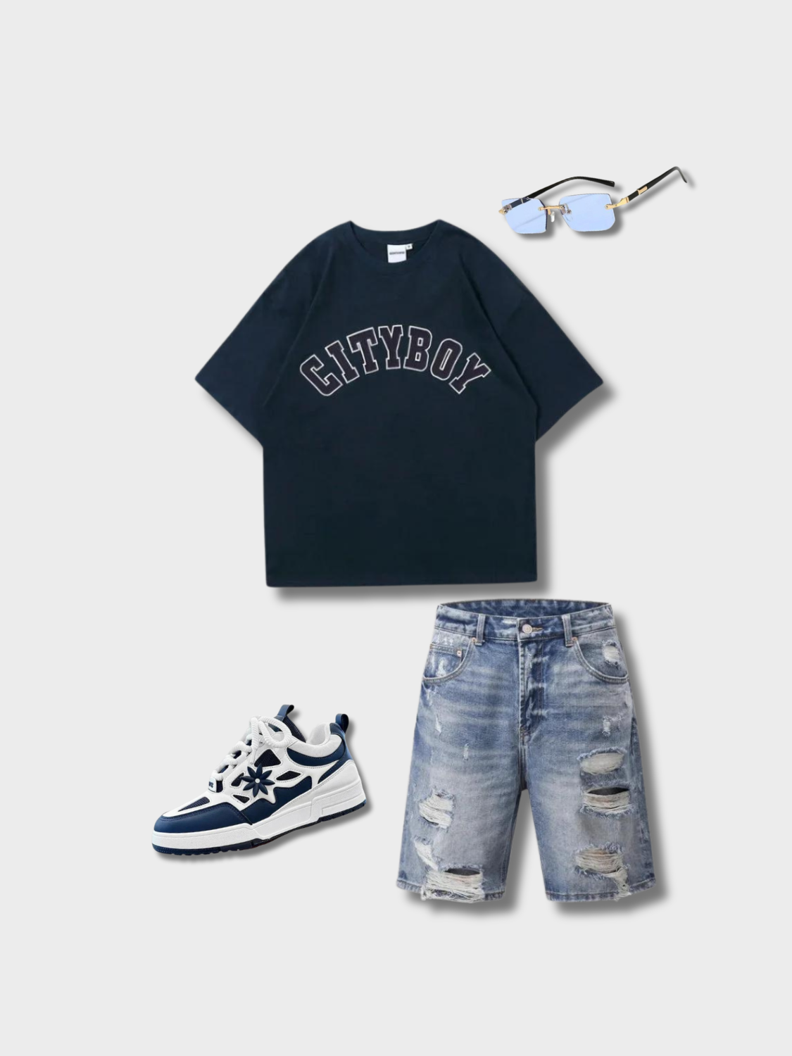 CASUAL OUTFIT SET - T-SHIRT, SHORTS, SNEAKERS, SUNGLASSES - SUMMER CITYBOY BLUE