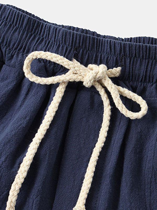 Casual Pants Men’s Cotton Linen Beach Pants Korean Style Solid Color Linen Pants