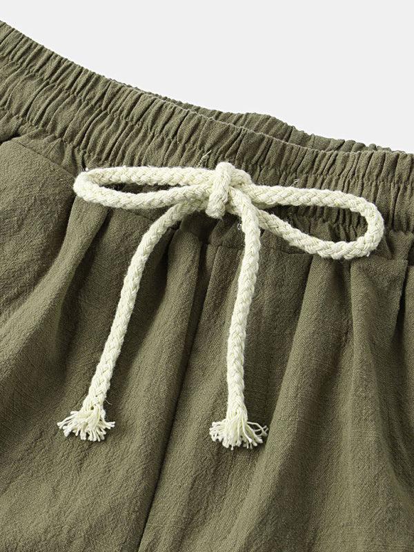 Casual Pants Men’s Cotton Linen Beach Pants Korean Style Solid Color Linen Pants