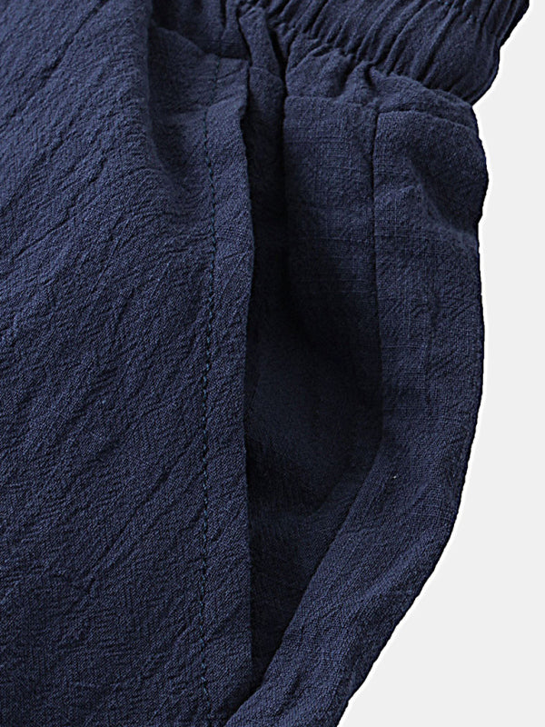Casual Pants Men’s Cotton Linen Beach Pants Korean Style Solid Color Linen Pants