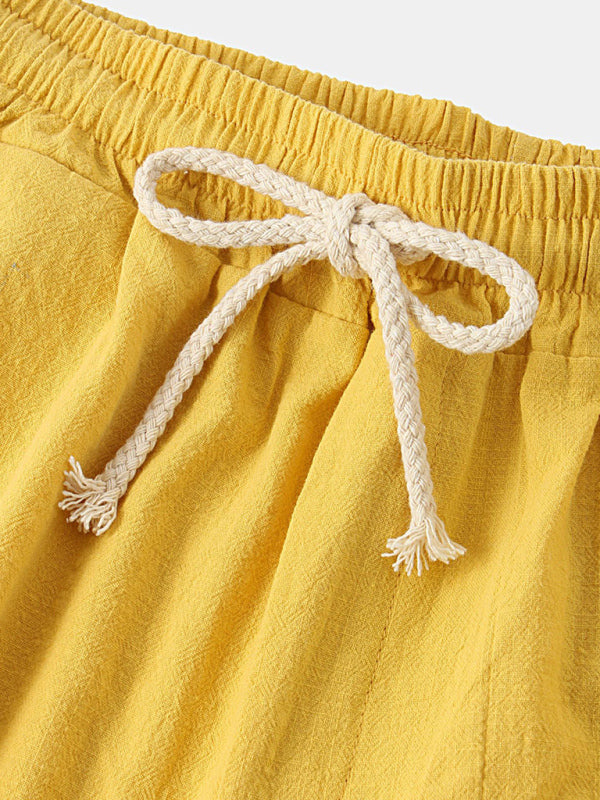 Casual Pants Men’s Cotton Linen Beach Pants Korean Style Solid Color Linen Pants