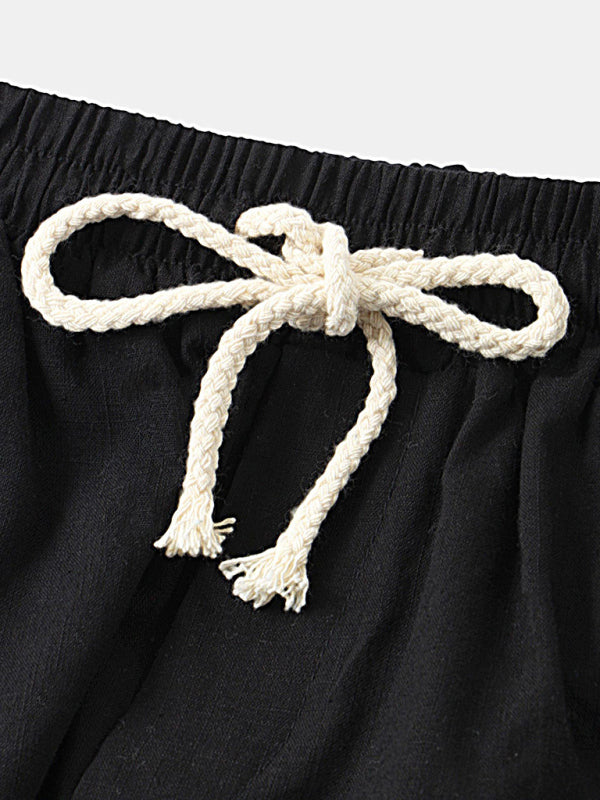 Casual Pants Men’s Cotton Linen Beach Pants Korean Style Solid Color Linen Pants