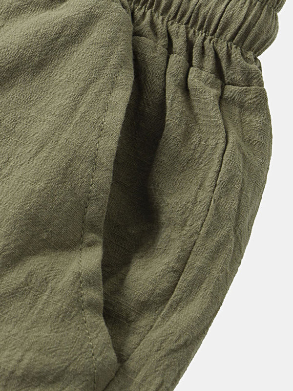 Casual Pants Men’s Cotton Linen Beach Pants Korean Style Solid Color Linen Pants