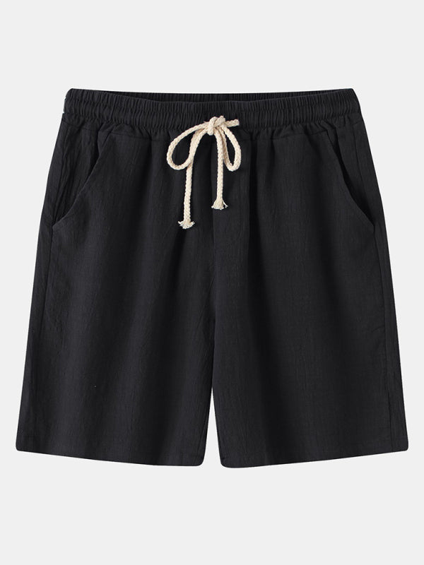 Casual Pants Men’s Cotton Linen Beach Pants Korean Style Solid Color Linen Pants - Black / S