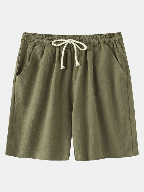 Casual Pants Men’s Cotton Linen Beach Pants Korean Style Solid Color Linen Pants - Olive green / S
