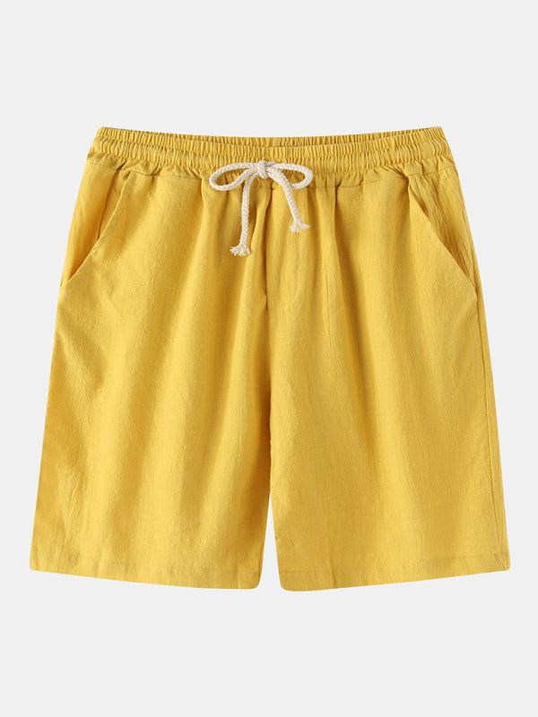 Casual Pants Men’s Cotton Linen Beach Pants Korean Style Solid Color Linen Pants - Yellow / S