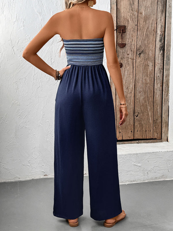 Striped strapless jumpsuit with elastic stitching in Casual Simple Jumpsuit collection