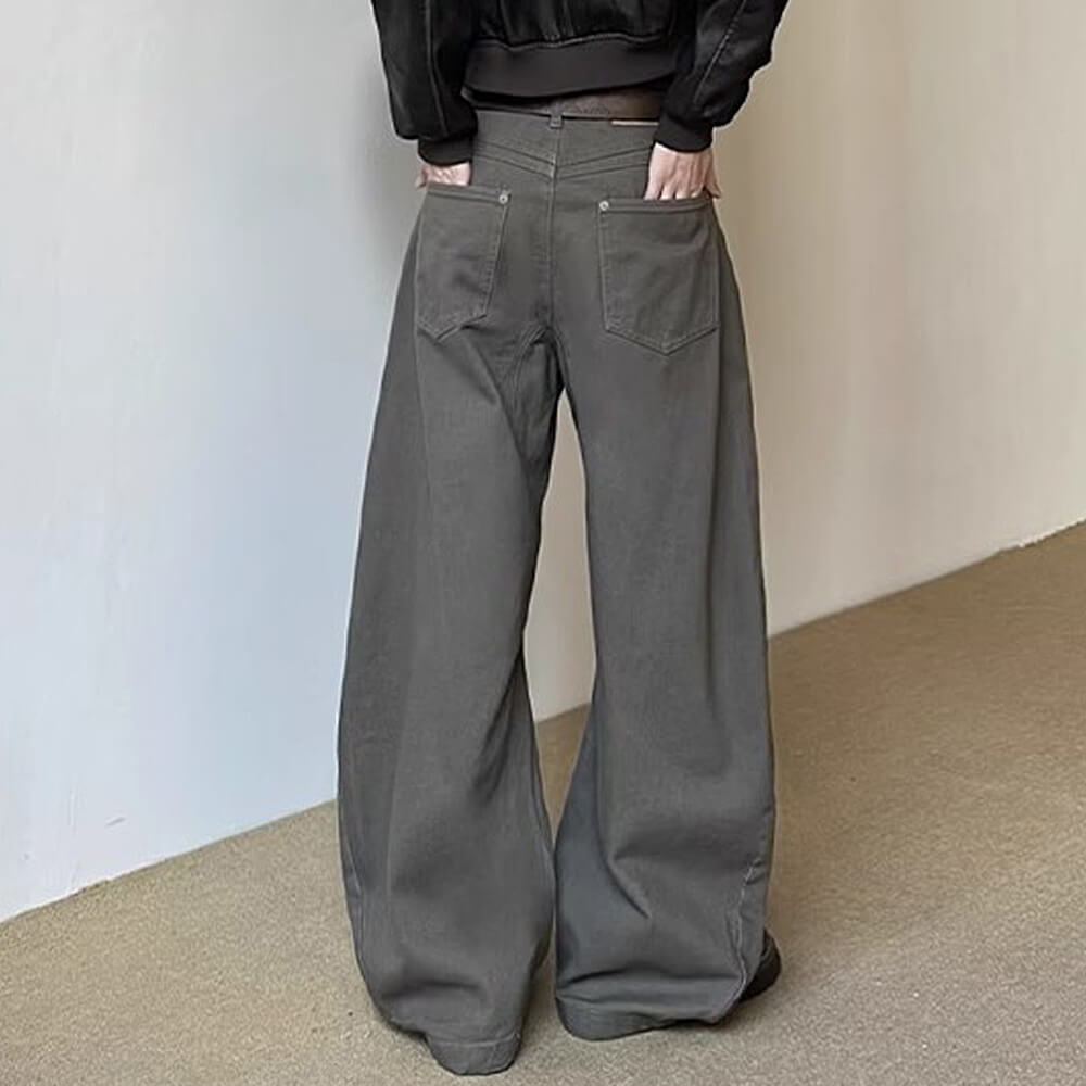 CASUAL WASHABLE CHARCOAL WIDE-LEG PANTS WITH SLIGHTLY FLARED HEM