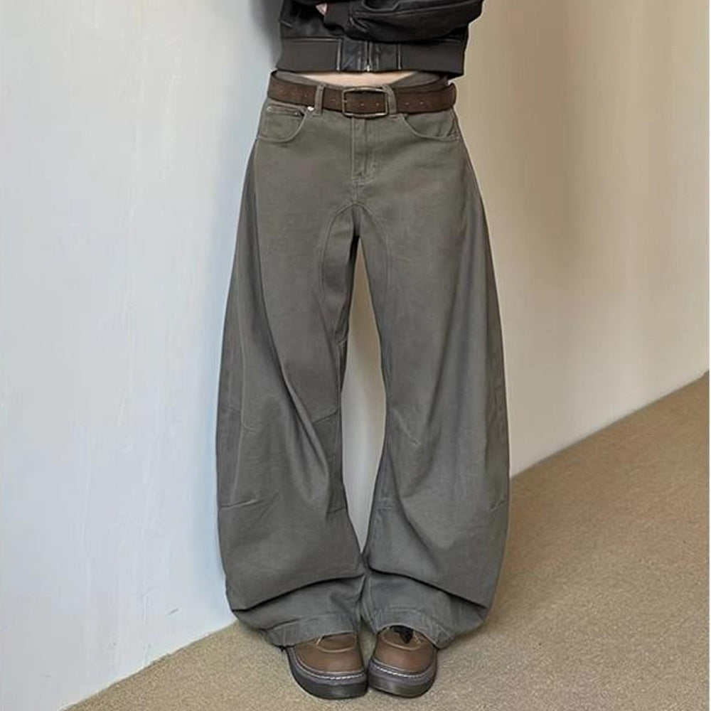 CASUAL WASHABLE CHARCOAL WIDE-LEG PANTS WITH SLIGHTLY FLARED HEM