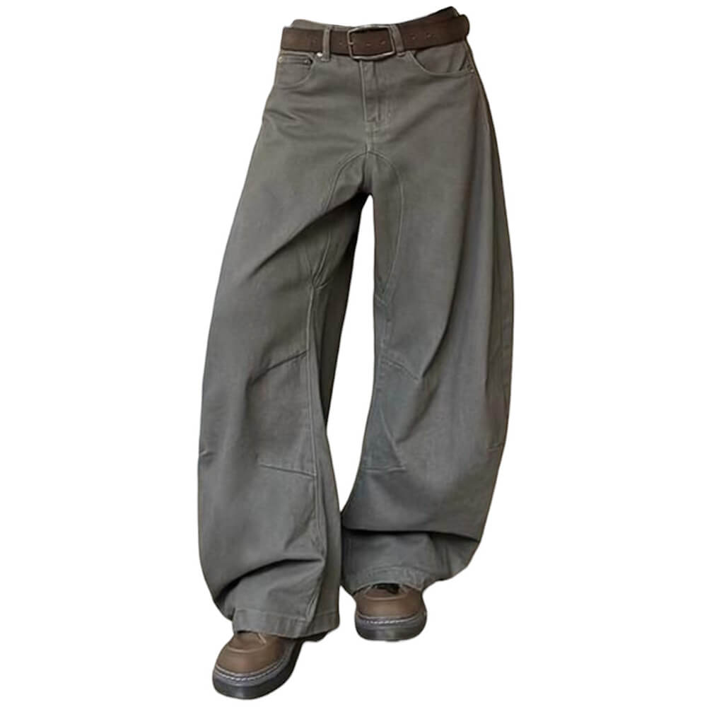 CASUAL WASHABLE CHARCOAL WIDE-LEG PANTS WITH SLIGHTLY FLARED HEM