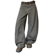 CASUAL WASHABLE CHARCOAL WIDE-LEG PANTS WITH SLIGHTLY FLARED HEM