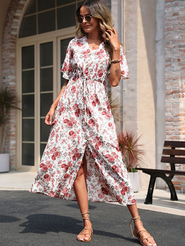 Casual Women’s Summer Fashion Short Sleeve Print Dress - Floral / S