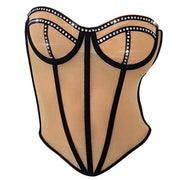 CATWALK CORSET TOP SHEER MESH RHINESTONE DETAIL