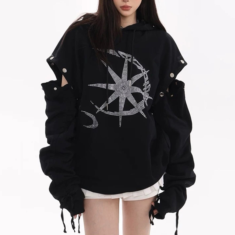 CELESTIAL DREAMS HOODIE MOON RHINESTONE CELESTIAL THEME