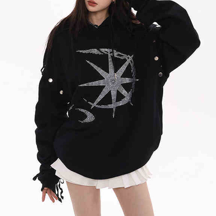 CELESTIAL DREAMS HOODIE MOON RHINESTONE CELESTIAL THEME