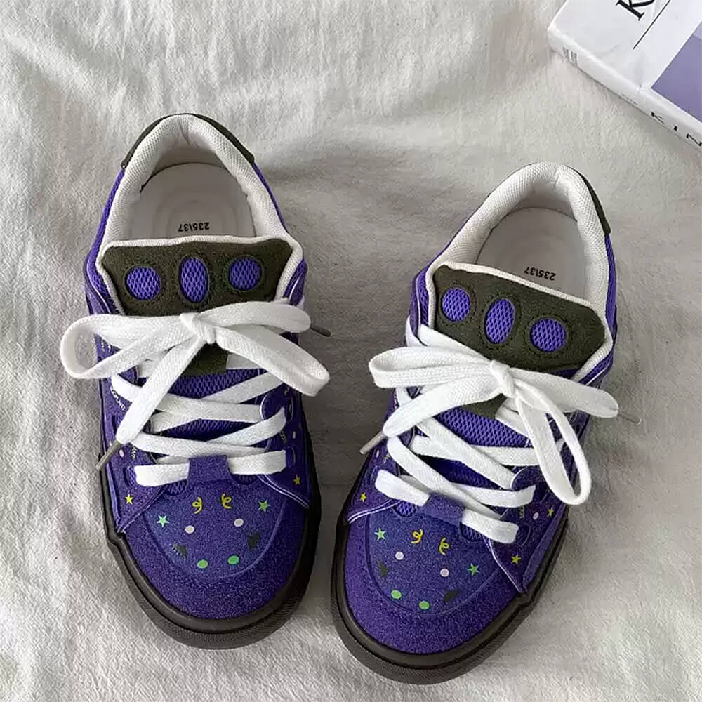 CELESTIAL SKATER SNEAKERS VIBRANT PURPLE STAR PATTERN