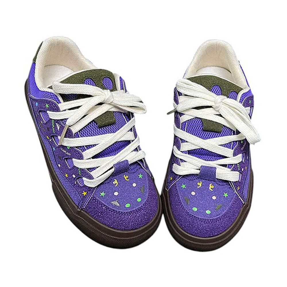 CELESTIAL SKATER SNEAKERS VIBRANT PURPLE STAR PATTERN