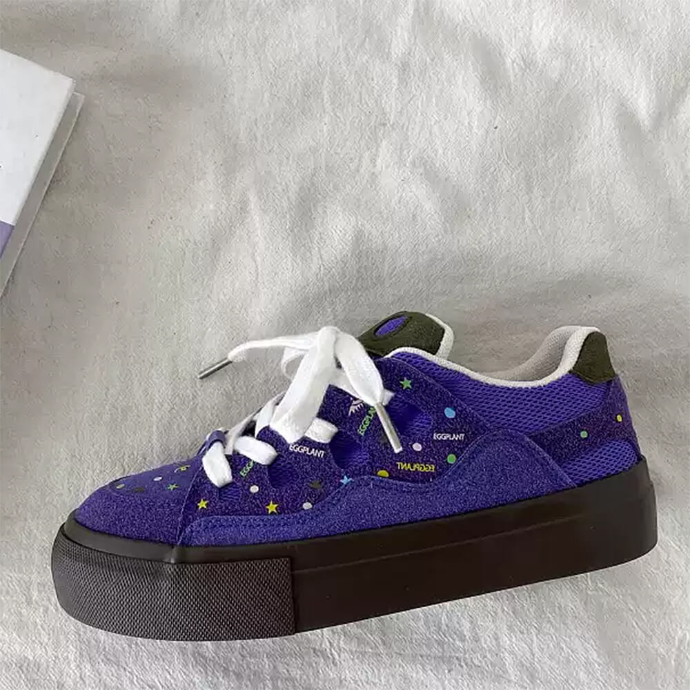 CELESTIAL SKATER SNEAKERS VIBRANT PURPLE STAR PATTERN