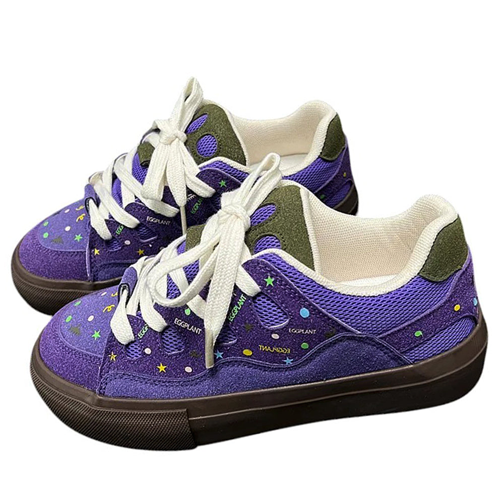 CELESTIAL SKATER SNEAKERS VIBRANT PURPLE STAR PATTERN