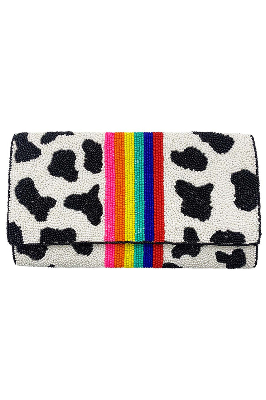 Center Rainbow Stripe Glass Beads Clutch