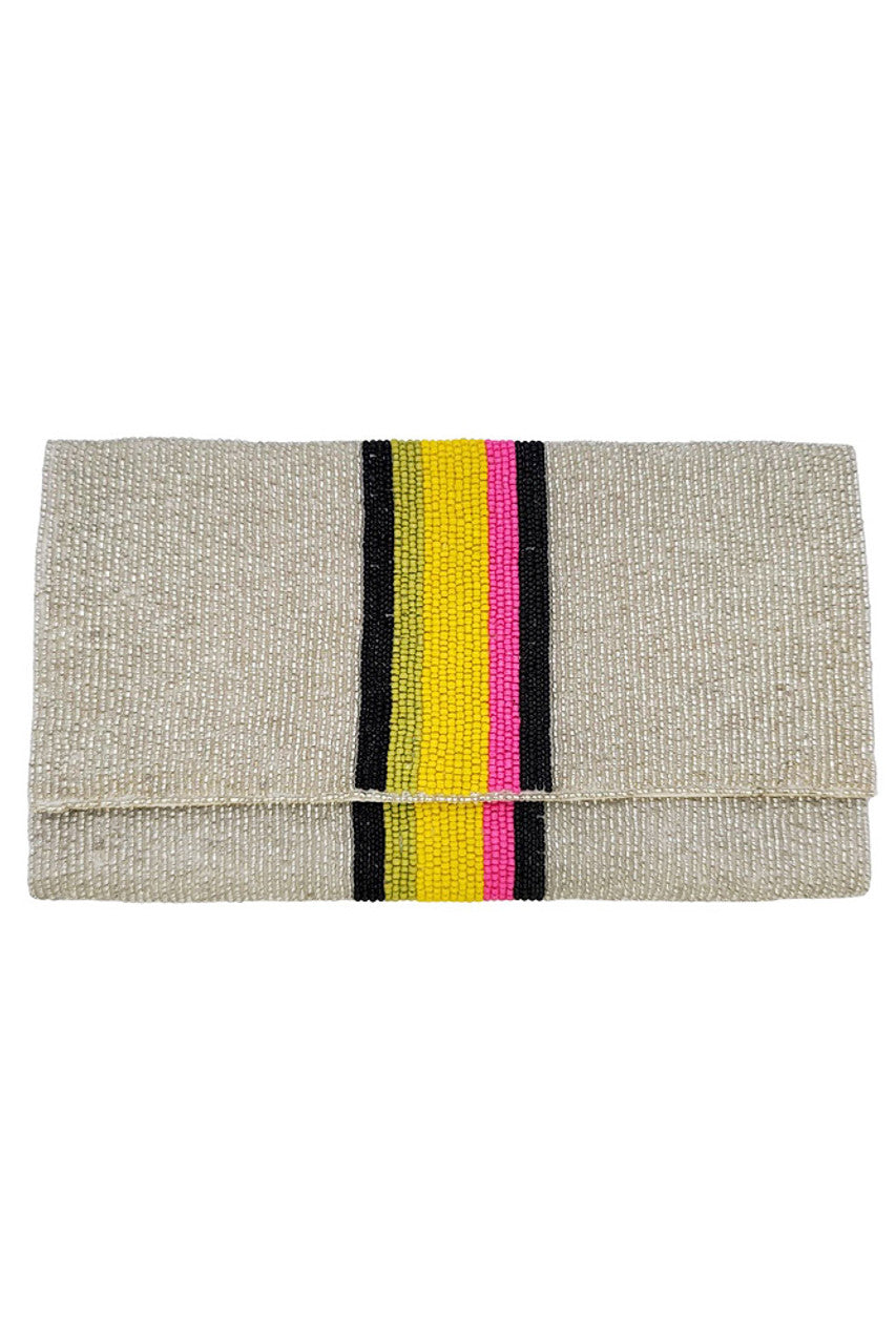 Center Rainbow Stripe Glass Beads Clutch